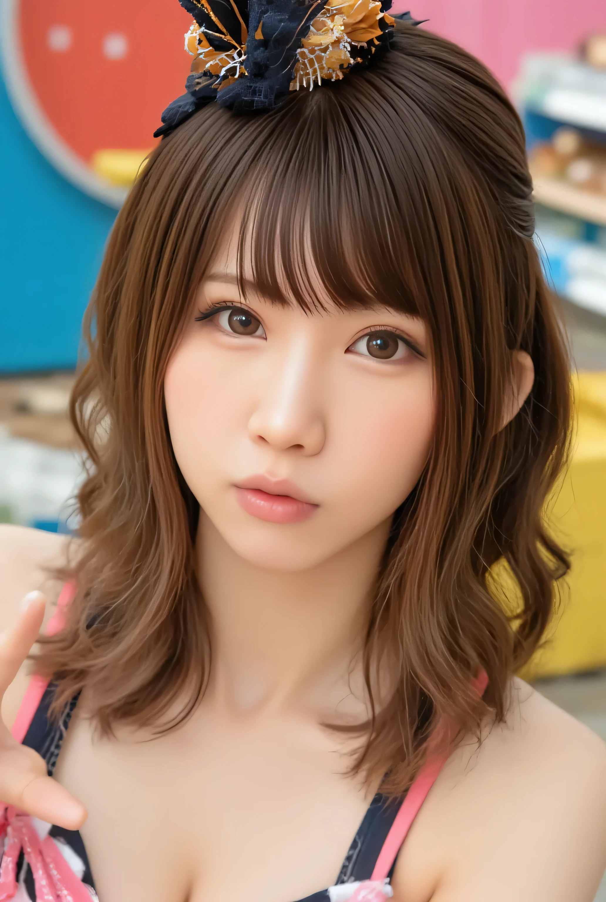 Very noble、She's horny and cute 、idol stage、Dance Performance Model Pose、posing、Purikura shooting、highlight breasts、pulls my heart together、hentai、healthy white skin、 beautiful brown hair、 Please wear revealing clothes 、 Sensual and Attractive 。Wear a Sensual Pink Sexy Hololive Summer Costume 。。。。。、 Vibrant Color Styles 、 I'll dazzle you with the best images in the best situations .。 this is細部にまで細心の注意を払った高品質の製品です、Expressed from head to toe、detailed expression from the tips of the hands and feet、in abandoned ranch 。Sexy proportions。 Hang it to cover your forehead 。 facial beauty。 High quality feel is the best 。 obscene expression 。Those eyes staring at me are beautiful。 stroking that head with a gentle smile 。Beautiful white teeth、Big Breasts、 G cup breasts、Panting expression、90 cm plump bust、Serving with a beautiful chest、 very beautiful body、this is、 Leaned forward.、美しいお腹とhighlight breastsしましょう、Ultra High Definition、beautiful images 。 vivid details 。Delicate expression around her eyes 、トップクラスの性能 Ultra High Definition 細部まで美しく表現 健康な身体が美しく見える つま先まで表現、4K high resolution 8K high resolution