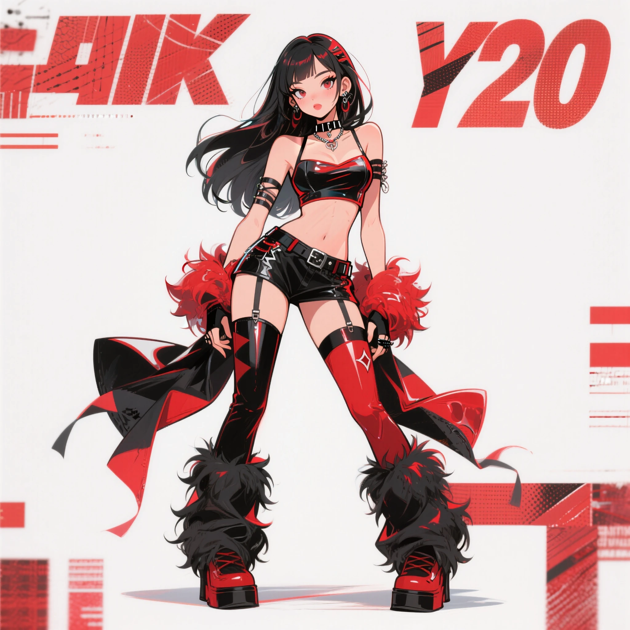 inari kuromu,solo,1girl,<lyco:inari kuromu_:1.0>,1girl, solo, platform footwear, fishnets, gradient, smoking pipe, red eyes, skirt, kiseru, gradient background, animal ears, thighhighs, red skirt, black hair, standing, detached sleeves, hand on hip, multicolored hair, red hair, full body, holding smoking pipe, looking at viewer, holding, smile, wide sleeves, tabi, bangs, closed mouth, frills, twitter username, red background, frilled skirt, japanese clothes, streaked hair, pink background, blunt bangs, navel, fishnet thighhighs, layered skirt, red shirt, midriff, bare shoulders, thick eyebrows, short hair, short eyebrows, two-tone hair, black footwear, red sleeves, long sleeves, simple background, breasts, geta, crop top, virtual youtuber, miniskirt, sleeveless, cat ears,<lora:flat2:-1>,<lora:boldline2:-0.5>