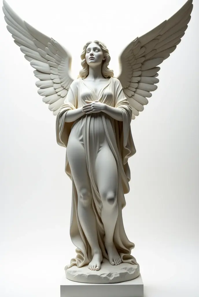 image of an angel with open wings completely white with white background