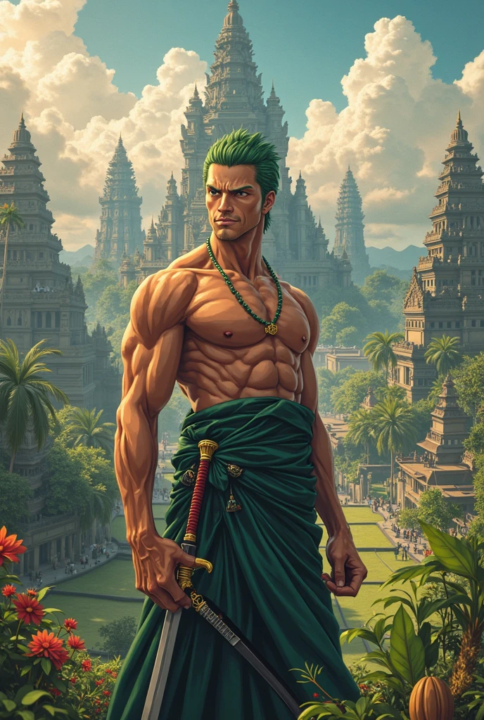 one piece zoro , Zoro's face , Fine gold jewelry , , ,realistically ,