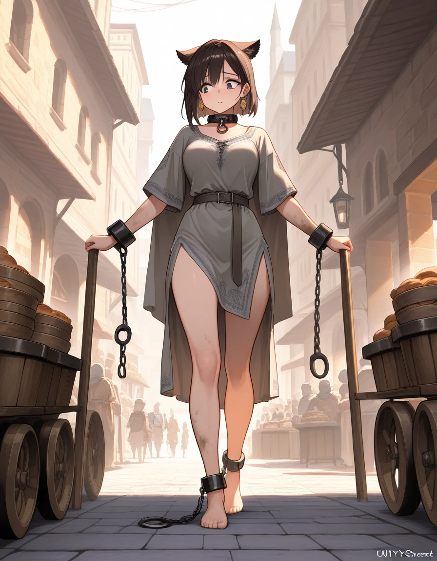 Anime. 1Girl. Cutie. Slave. Dirty tunic. Torn tunic. Slave collar. Shackles. Barefoot. Cold. Runny nose. Nasal mucus. Snot flows from the nose. Sneeze. Sneezing. Strong, desperate desire to sneeze. She sneezed. Snot flowed from the nose when sneezing. Handkerchief. Cover your nose with your hand. Blows his nose. Urinary incontinence. Urination. Urine. Strong urge to pee. She pees on the floor. She peed herself. Diarrhea. Defecation. Poop. Strong desire to poop. She pooped in her panties. She shit herself. Standing. Slave market. Sneezing fetish. Omorashi. Scat. Full height. Whole body. A high resolution. Ultra resolution.