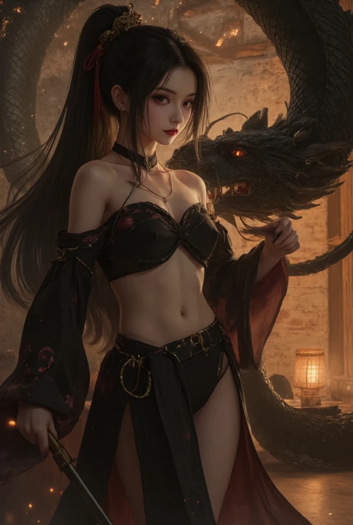 魔界死亡人形女王末日黑dragon美人，dragon，wing，