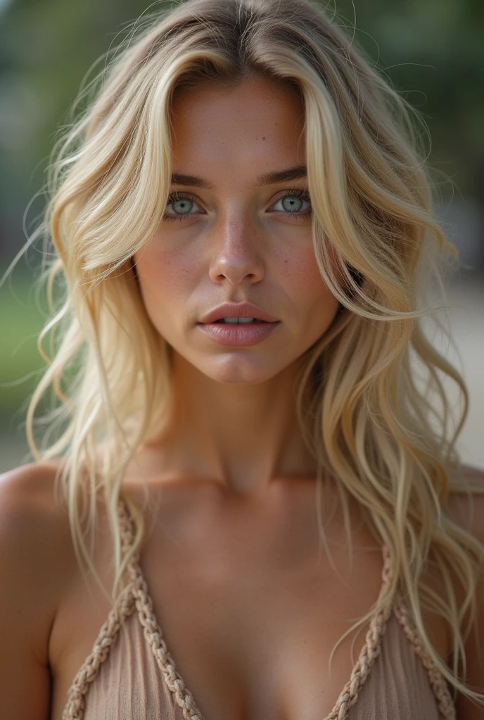 a blonde woman leaning forward