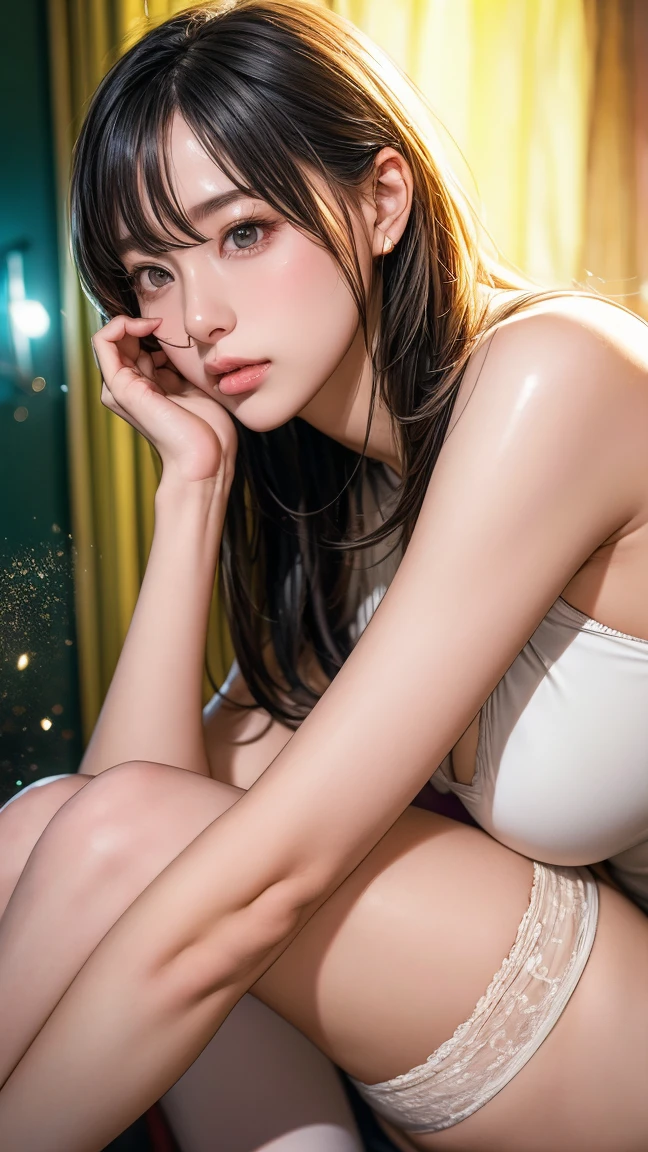 (masterpiece:1.2, highest quality), (Realistic, photoRealistic:1.4), Beautiful illustrations, (Natural Side Lighting, Cinema Lighting), Looking at the audience, 1 girl, Japanese, high school girl, , Perfect Face, Perfect body, Symmetrical cute face, Shiny skin, Baby Face, small, (short hair:1.5, (ponytail):1.6, Long sideburns, Light brown hair), Asymmetrical bangs, Dark blue eyes, Big eyes, Droopy eyes, (big breasts, Captivating thighs, big ass), Beautiful Hair, Beautiful Face, Beautiful and beautiful eyes, Beautiful clavicle, Beautiful body, Beautiful breasts, big , Beautiful thighs, Beautiful legs, Beautiful fingers, (((Completely naked(1.9)、All Nude(1.9)))), No clothes(1.6), ((Thin pubic hair(1.6)、Less hair(1.6))),Narrow waist(1.6), Big Ass, ))), (Beautiful views), evening, (School classroom), Sitting, (((((Open your mouth wide and shout(1.9), Scream(1.9, )Get angry(1.9), Crying face(1.9), tears(1.9), Frown(1.9), Frowning(1.9), sad(1.9)、((Open your eyes wide(1.9))), Looking at the camera(1.8), Look into the camera(1.8)、Glaring at me(1.8), I was surprised(1.7), Astonishment(1.8), very painful(1.9)、Severe pain(1.9)、Glare)))),