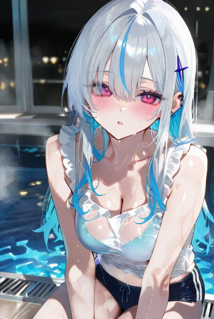 (masterpiece), best quality, expressive eyes, perfect face, Girl,long dark iridescent hair, iridescent eyes, small waist, medium chest, large thighs, hotsquat