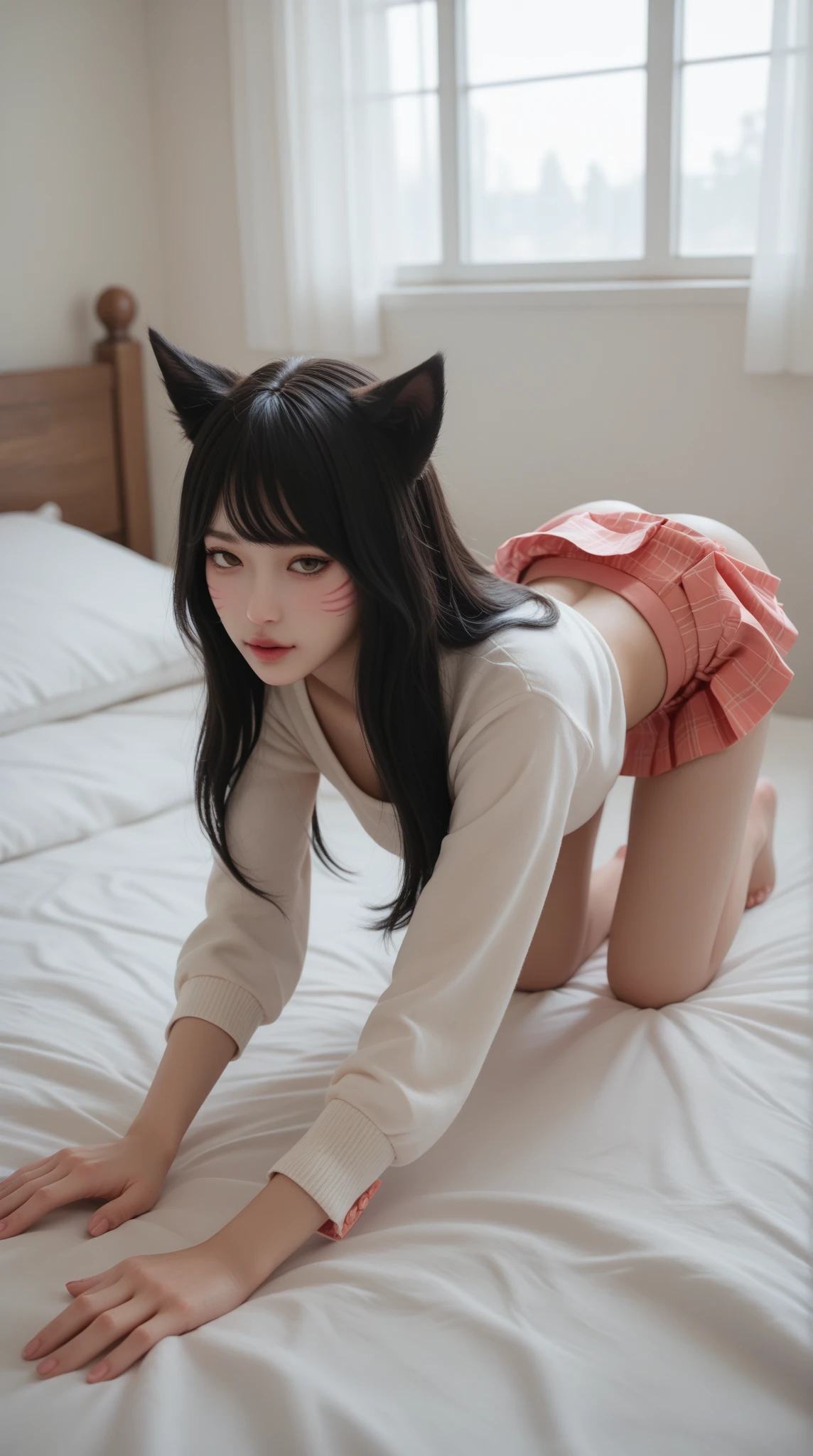 cat girl, all four on, panties, sexy, cute, panties, ass focus, wet, sweaty, cat ears