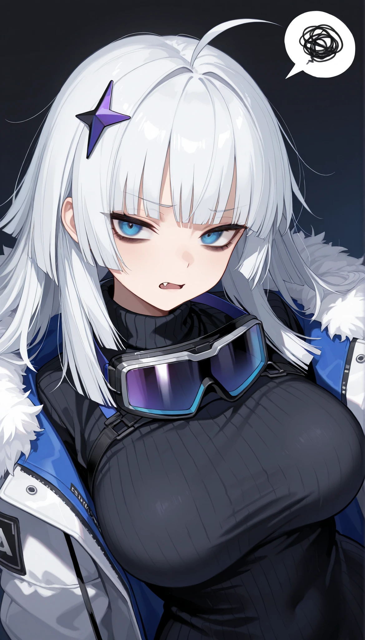 1girl, solo, winter, large breasts, outdoors, <lora:vidar3-000008:0.75>, vidar, headgear, fur-trimmed jacket, gloves, black thighhighs, leotard, light smile,