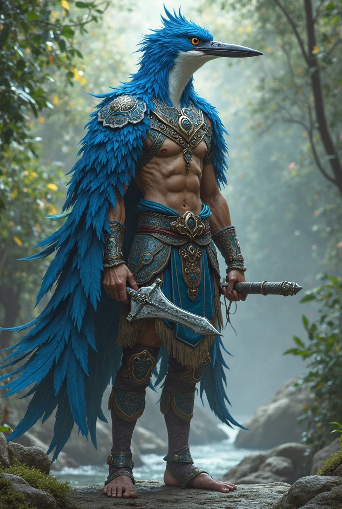 A character design inspired from peacock having muscular body combination of bird and human