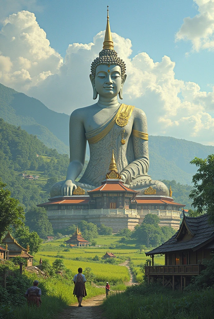 A huge Buddhist temple、Huge Buddha statue,Huge pyramid、huge waterfall,Huge staircase,masterpiece,History of the Earth,in isekai,Masterpiece,超A high resolution,mystical,