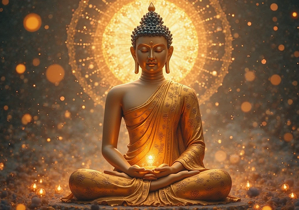 Gautam Buddha, enlightening people in the path of knowledge, radiating light into their lives.