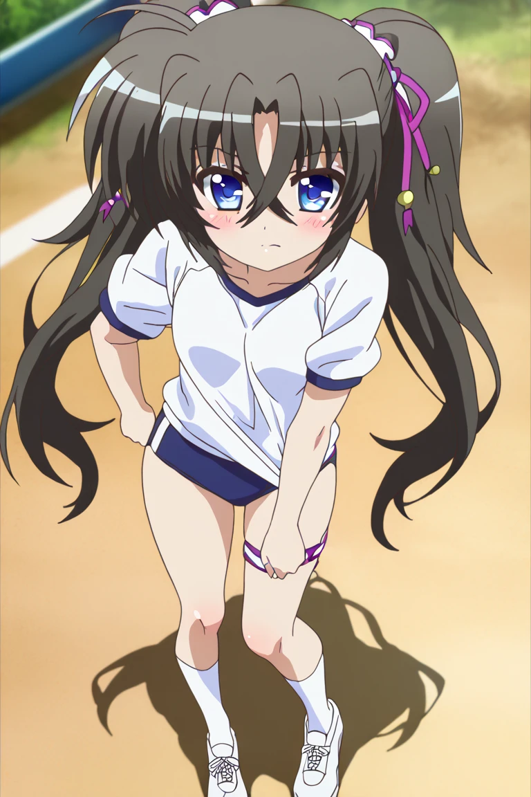 masterpiece, best quality, absurdres, detailed, portrait, 1girl, (Chitanda Eru:1), high school wear, sitting, white panties, squatting, from below, looking down, look at viewer, smile, closed mouth, black knee-high socks, brown loafers. outdoors, city, sky, Beautiful background,Golden ratio,(perfect human anatomy),(Beauty of form:1.4)