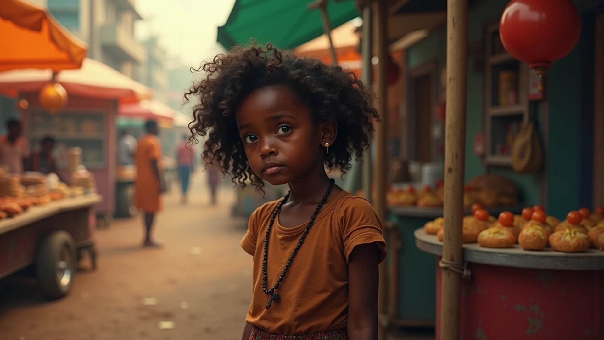 "Generate a hyper-realistic image of a 10-year-old girl from kenya with authentic kenyan features, skin colour, eyes, dressing, unique hairdo, real, set against a realistic city background, showcasing the best quality and intricate details."