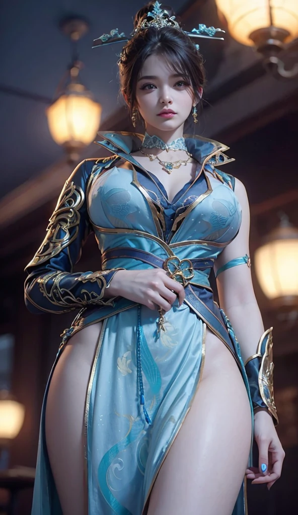 Blue hair surrealism, shadow, Red clothing,Character table, Reference Table, Standing painting, 8k, Super Detail, 1080P, Women HD, 4K, 8k, 16k, high resolution, best quality, high quality, Anatomically correct, masterpiece, precise, Ultra HD,grace,Unreal Engine,Delicate face,Long braids,slim,