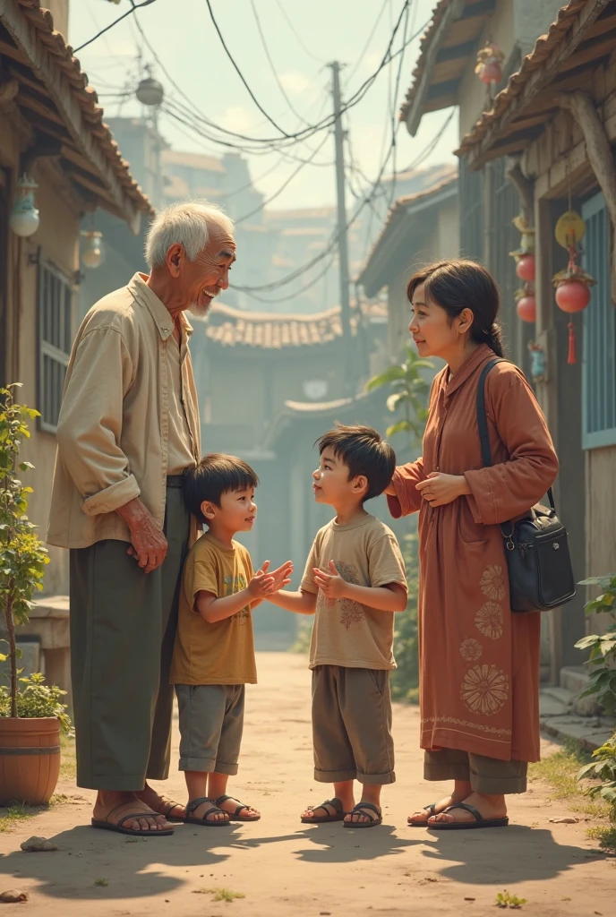 Old man and boy, room, Taoist dress, horror atmosphere, coolness, desolation, doomsday atmosphere, cold colors, dim light, flat lines --auto --s2