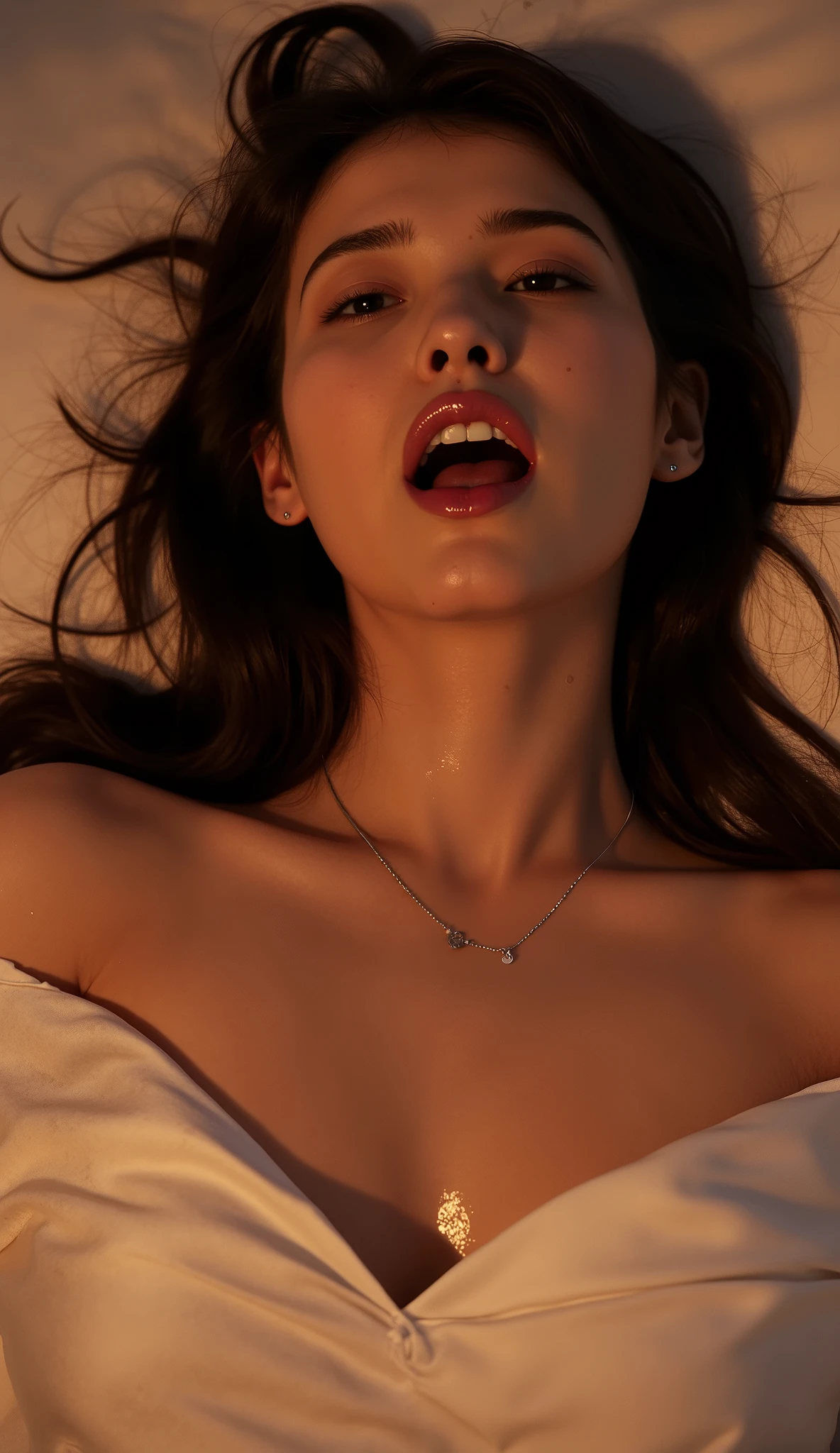 ((( real、live-action、reality、High image quality)))do, best quality , ( High Definition CG Unity 8K Wallpaper ), ( best quality ), edge orgasm 、 face focus 、 wh3ein with her mouth open and her tongue out 、wh3ein with an edge_face、 brunette hair、 on the bed、view from above with a wide opening, upper body in frame ((sweat) ),((Skin that shines with sweat))((The collarbone shining with sweat,Face that shines with sweat)),((Sweat-drenched skin))((The skin wet with sweat)),