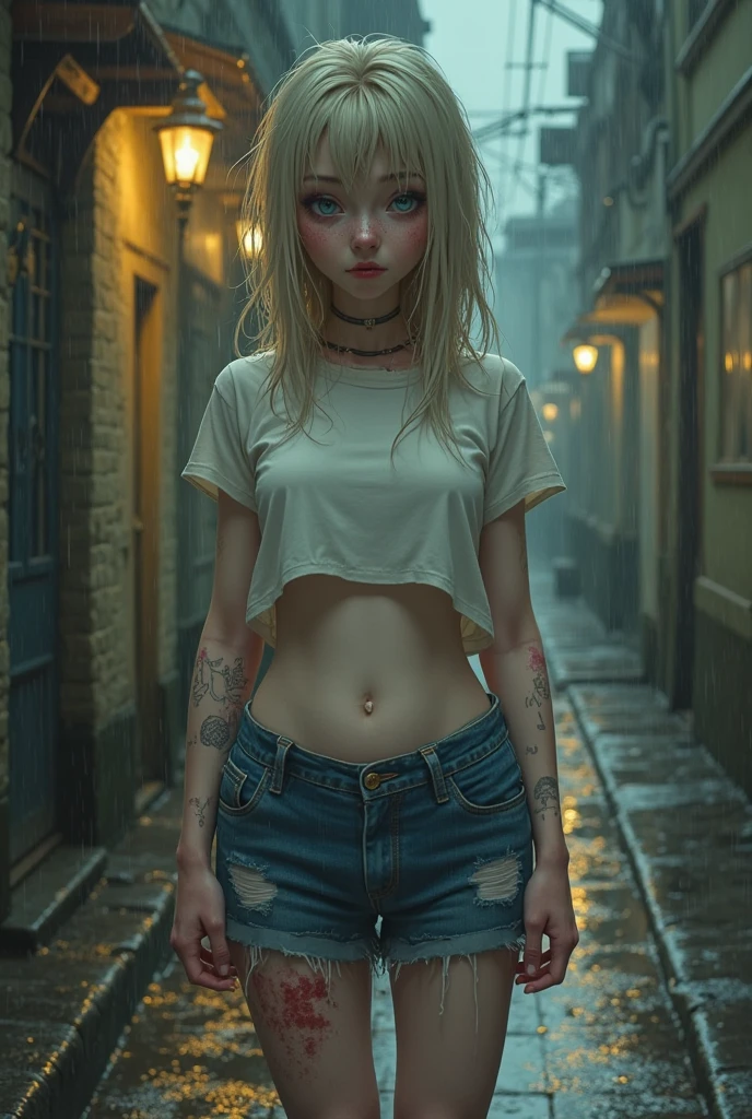 "Oil painting,
((resilient)) girl standing amidst nuclear wasteland ruins, delicate flowers emerging from the desolation, ominous clouds casting shadows, fires, explosions, dust
((haunting beauty)), post-apocalyptic masterpiece".
a giant alien ship circles in the sky, evil,
young girl, tattered rags of clothes, short dirty blonde hair, desperate sad expression.
low key lighting, moody, gritty, edgy