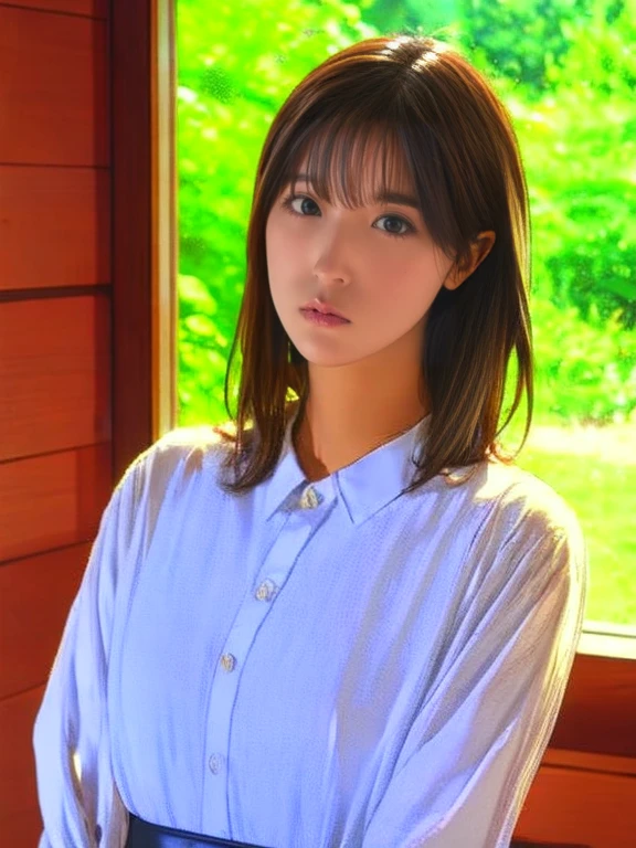 masterpiece,beautiful,extremely detailed,(ultra high res),(8k UHD best quality), (realistic, photo-realistic:1.37), depth_of,field, blurry_background, photo_inset,Dramatic lighting,reference_inset,photo_background,black eyes,photorealistic,looking_at_viewer,1girl,shiny skin,detailed skin,(((shortcut))),(((upper body))),(((white blouse))),park,mari<lora:mari misato:1>