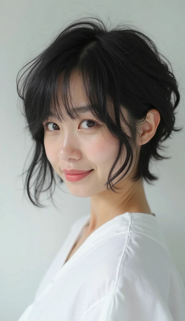 (((Realistic skin texture, skin pores))), Ultra-fine painting, Sharp Focus, Physically-based rendering, extreme detail description, Professional, photograph realistic, ((She is at the cafe)), Highly detailed beautiful woman, cleavage, (((big ))), Realistic female hands, viewer, blush, (top quality, The best illustrations, resolution:1.2), (masterpiece:1.5), ((((face up, close up sexy shot, cute,)))), pretty face, (((smile, v over mouth))), (Mysterious charm:1.1), HD texture, beautiful and delicate face, cute K-POP girl, Thin face, (beautiful and delicate face, beautiful and delicate eyes, Perfectly Balanced Face, high definition skin, detailed skin, The optimal ratio is 4 fingers and 1 thumb :1.25), portrait rendering, Wide leg pants,