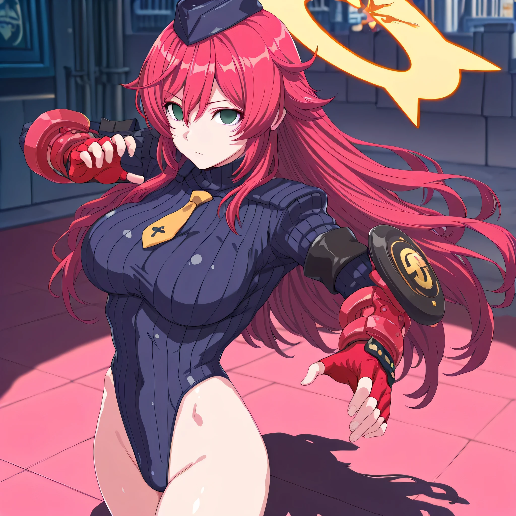 ultra-detailed, Explicit, Beautiful body, Beautiful Nose, Beautiful character design, perfect eyes, perfect face, ultra highres, 4K, beautiful legs, perfect legs, Nice hands, Perfect hand, Masterpiece, Best Quality, Highly detailed, illustration, absurdres, street fighter, doll suit, shadaloo doll, dollsuit, expressionless, blank eyes, looking at viewer, red gloves, emotionless, black latex, corrution, mind control, female combatant, full body, hypnotized, unhappy trance, full body suit, ribbed bodysuit, both arms at side, obey, perfect female body, extremely glossy latex, hypnosis, hypnoLora, empty eyes, Mind control device, poses, submissive_pose, Slave, hat, necktie, stand up straight, standing, standing at attention, hat, necktie, belt, latex, ribbed bodysuit, thighhighs, garter belt, Fighting Stance, extending the right arm from the shoulder into the air with a straightened hand, nazi saluting, military, military saluting, salute, thigh boots, 1girl, Inui sajuna, Sono Bisque Doll wa Koi wo Suru, pink hair, pink eyes, long hair, two side up
