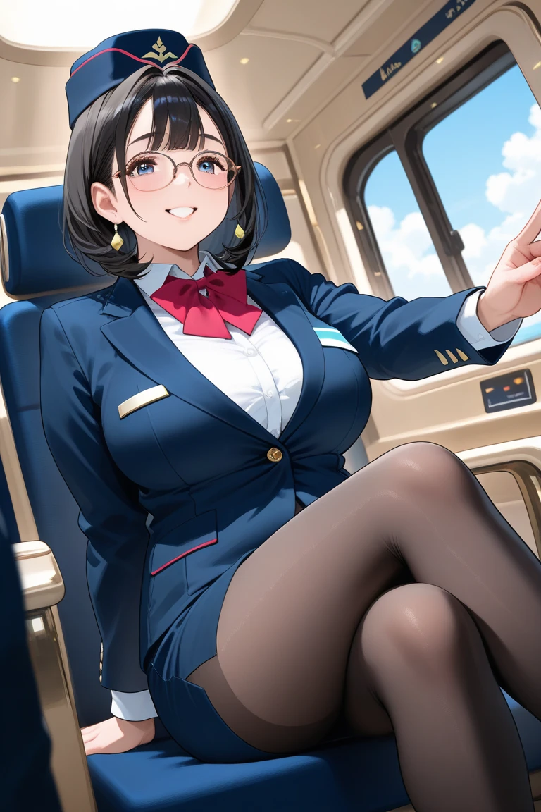 Inside the plane、Beautiful mature woman、Sexy、stewardess、Beautiful feet、Adorable expression、stockings