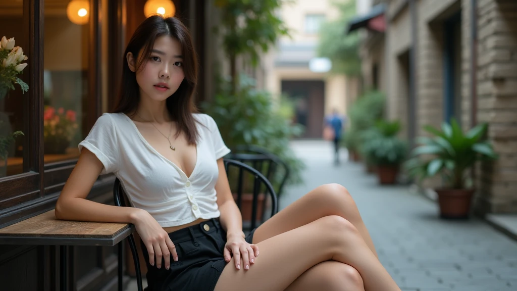 hands on the corner of the table, seducing pose, lean on the table, forward leaning posture, face down, ,