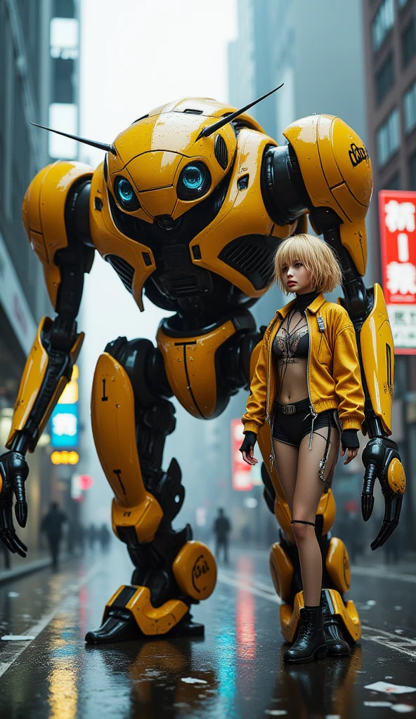 ( pureerosface_v1:0.5),mustee,Korean Doll,
Realistic photography,High quality,8k resolution,real photos,A mech girl with long hair,brown hair,medium breasts,,chinese girl,tight fitting,navel,shitu-mecha behind the girl,Magnificent and spectacular,full body,mysterious,photo by Brandon Woelfelmist,surreal dream,dynamic,lut,hdrmprofessional lighting,photon mapping,radiosity,physically-based rendering,delicate realism,araydynamic and expressive animations,
shitu-mecha,(Sunny day:1.2),(Afternoon on the street:1.1),Yellow Style,