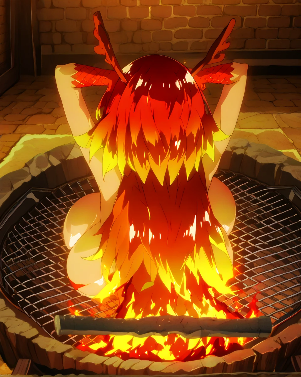 (dark flame:1.3),burn circle,((clear and heavy)),((burn the sky, vortex of fire, fire magic:1.5)), hand of fire,((melt and mix:1.5)), ((flame and burning:1.3)),black fog,wind,((( fusion of flame and hair:1.3))),weightlessness,eddy, (burn eddy effect:1.5),(round flame background:1.5),(round frame:1.4),(huge halo:1.4),(flame blast:1.3), (best quality, 16k, ultra detailed, detailed face), (masterpiece), ((perfect anatomy)), (no wear, no clothes:1.2), (dark skin:1.4), full body, sitting, spread legs, open crotch, blush, small breast, brown very long hair, ((areola:1.4)), ((nudi-ty:1.8)), ((top-less:1.1)), ((no wear)), (unclad:1.4),