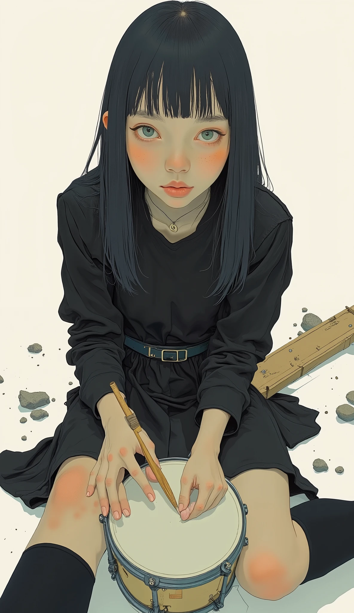 Green leaves,In the schoolyard,naked,A long gray scarf,loafers,White loose socks,Hime cut,Long Hair,bag、cel animation,raffed Asian , Surreal school girl, High school girl posing, Surreal school girl, Young and thin gravure idol, Young Sensual Gravure Idol, Asian, so beautiful, Cute school girl, Young and cute gravure idol, A real young gravure idol, beautiful Asian