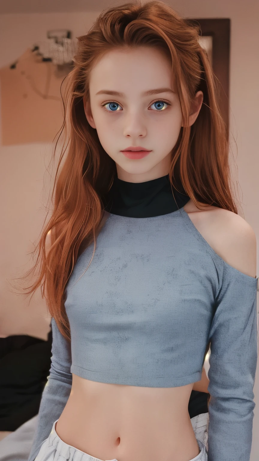  score_9,  score_8_ up,  score_7_ up,  score_6_ up, cinematic picture of 1 girl ,  girl , likeい,  adorable,  is cute , Innocent, thin,  short, thin small , X, ( is cute  face),  long hair,  body ,  ginger hair, Freckles, Freckles on body, Freckles on face,  blanking,  small breasts, fit, Bright Blue Eyes, (( constricted)),  is cute ,  feminine, ( black choker), sweet, (tight pink long sleeve tight crop top), (( standing,  hands behind back )), ( Puffy Nipples ),  erect nipples, (( she's looking slightly to the side ), Natural skin, British:1, shy, In a dark bedroom, long intricate  ginger hair,  focus on face ,  low light,  midnight,  Shadow,  short stature,  looking towards thin 、 too thin , small skinny body , Round face, like々Funny face,  dramatic lighting, Frank, perfect eyes,  Reddit ,  amateur ,  realistic pictures,  selfie,  portrait , Bare Belly
