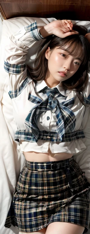 ((highest quality、8k、masterpiece:1.3)),((((fullbody shot)))),Ultra-high resolution,big eyes,Japanese,bangs,(a girl),(1 girl),((20 years old)),((facing at viewer)),(long hair),(((black sailor uniform))),grin,((sitting on chair)),(pleated mini skirt),(((pussy))),((pubic hair)),((skirt lift))