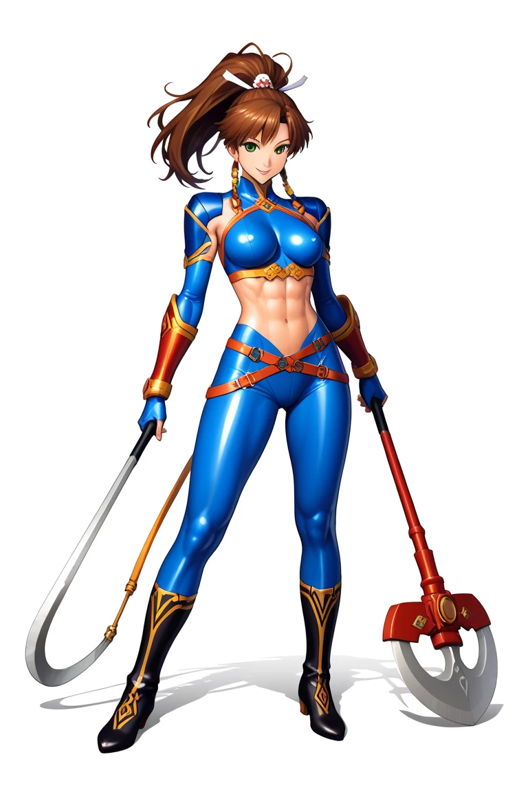 Create a cool character for a gacha game based on the game Zenless Zone Zero, female character in devil clothes in warm colors, S-level fire elemental character, devil horns and tail, beautiful and cute face, corpo de nymph, lolly, haughty, devilish smile, wielding a serrated sword, pose de atitude, A beautiful , 14歳, super skinny, short mini skirt, wide belt, garter belt with black tights, thigh holster, breasts small, perfect little ass, narrow hip, Waist slender, pose sexly, ((ponytailhair style))), posing for manga cover photo, dynamic pose, malicious smile, seductiv, malicious, obscene, shamelessly, young, Stupid, nymph, manga style, random ethnicity, (((MMA fighter))), ((( blue dress ))), (((bandaged arms))), ((high collar)), (((darkskin)), (((micro skirt with vertical seams))), (((best qualityer: 1.4))), (Unbeatable masterpiece), (hiper HD),(CG 8k hyper-realistic), (((hyper feminine))), sexly girl, king of fighter, ((( sculptural body ))), (((1 girl))), garota de 14歳 com perfectbody e magro,Beautiful and well-groomed face, (Head to thigh photos), Complex equipment, (((standing alone))), pirralha violent, (((14歳))), sexly, pose de atitude, work of art, (((manga style))), bounty hunter, violent, Manic, evil face with malicious smile, slenderbody, thin but strong, perfectbody, roupa moderna, advanced technology, neon, sleeves with vertical striped pattern, neutral background, (( cowboy shot )). intricate visual
