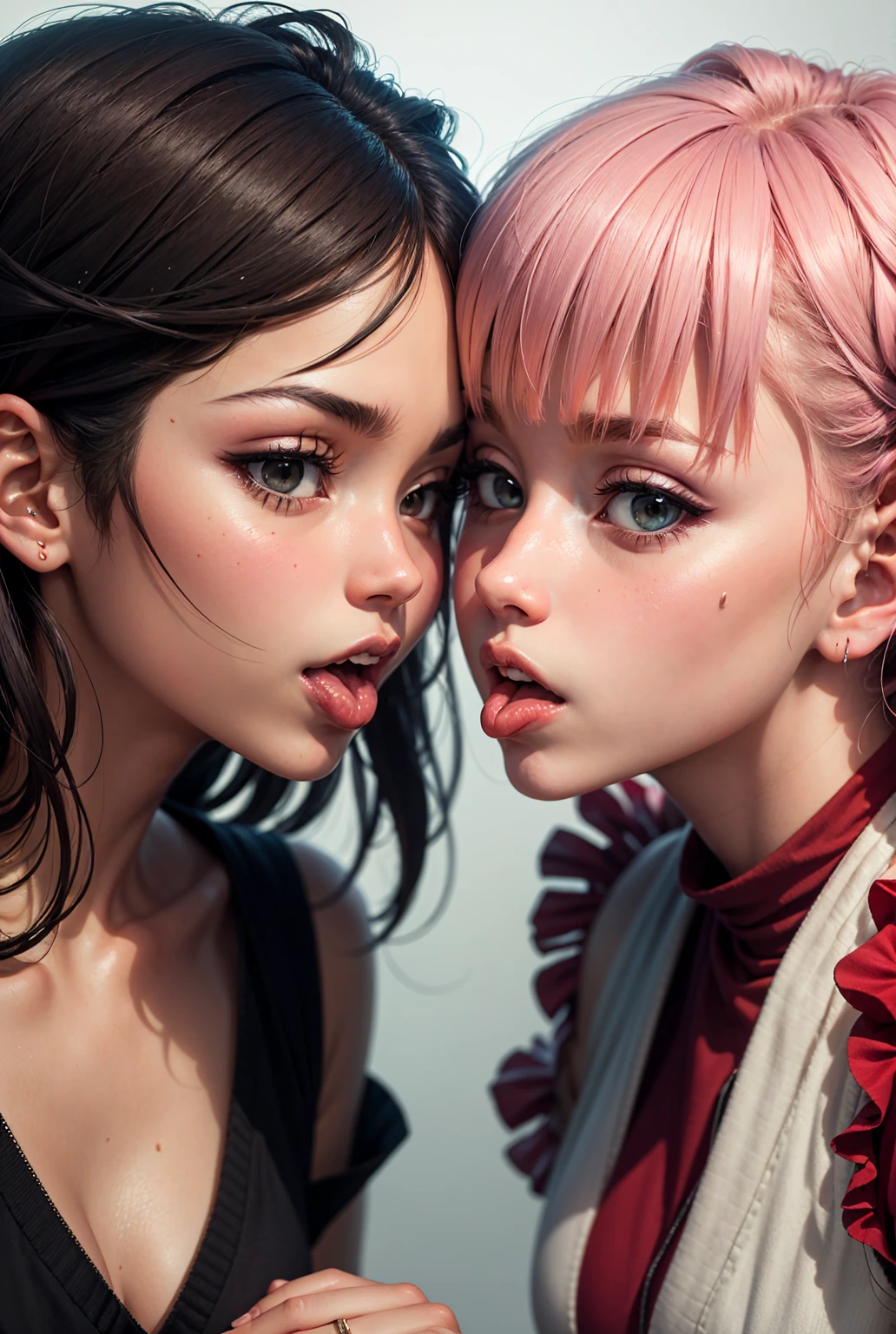 Two realistic female clones making out