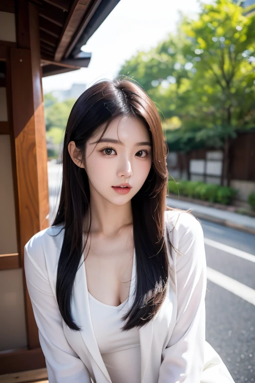 photoPractical, Lip Gloss, , Practical, best quality, Ultra-high resolution, depth, Pastel colors, Natural shade, focus on face, Face only, Looking at the audience, Long hair, Hair accessories, Black Hair, Brown, detailed eyes, skirt