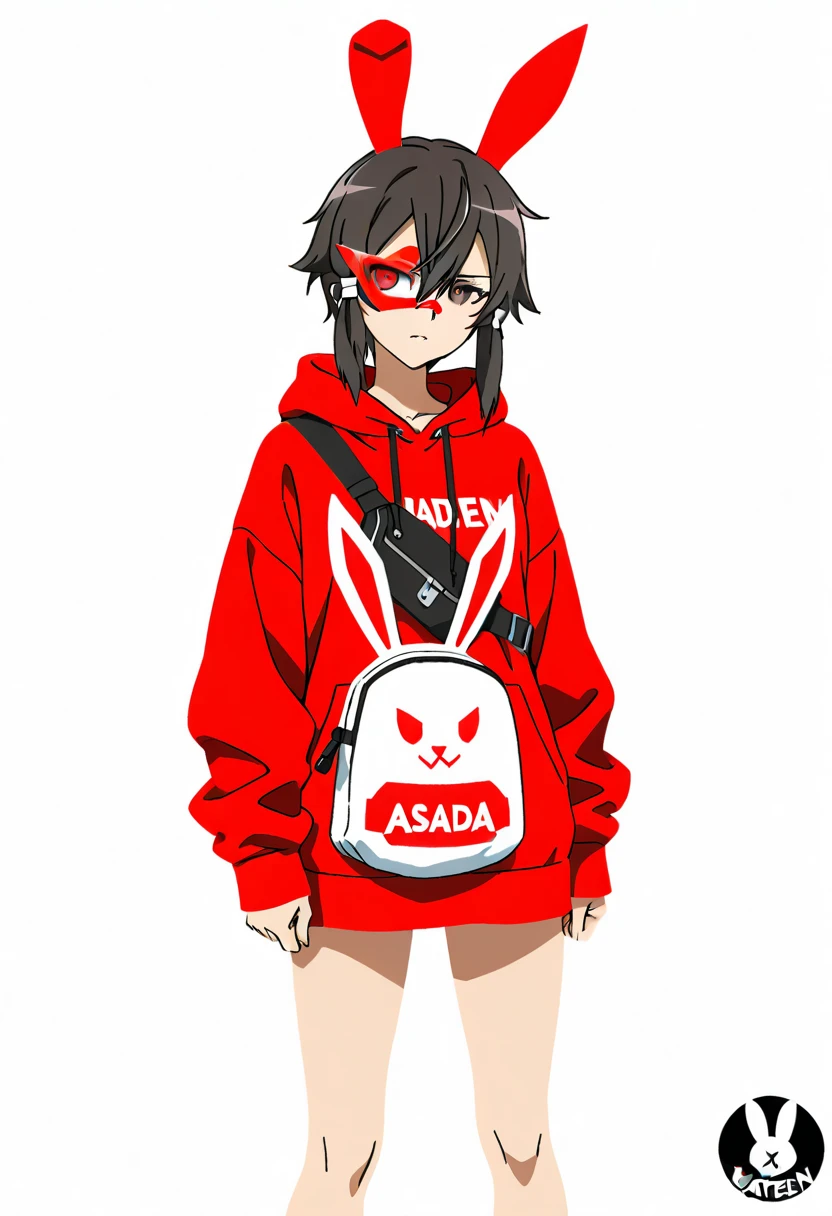 Anime woman with long hair no bangs, facing back with side head wearing jacket with logo of mobile legends bang bang and with my last name SUMIQUIAB with lining blue