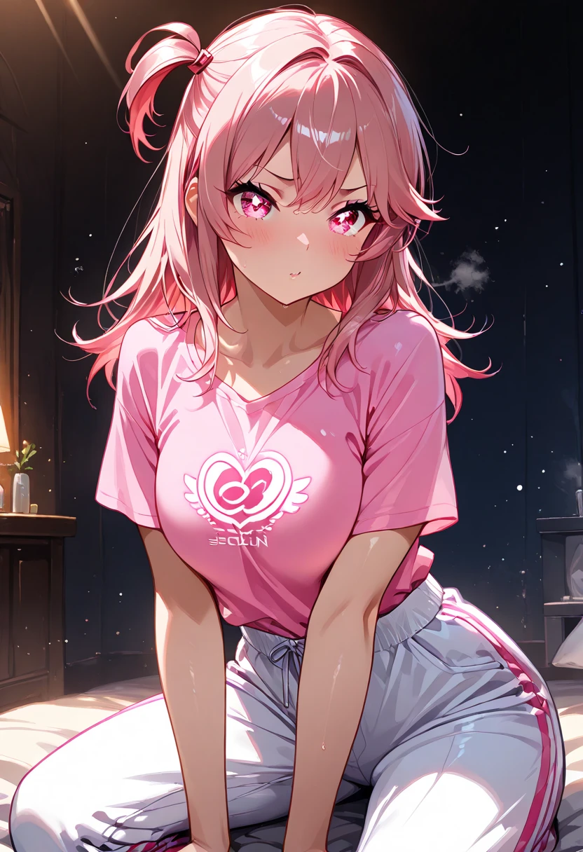 Missionaries, Sex, vagina, One girl, One boy, penis, Lie in, White T-shirt, Bottomless, Medium Hair,( Two-tone hair ), No correction, Voice of the Heart, smile, Mouth closed, blush,