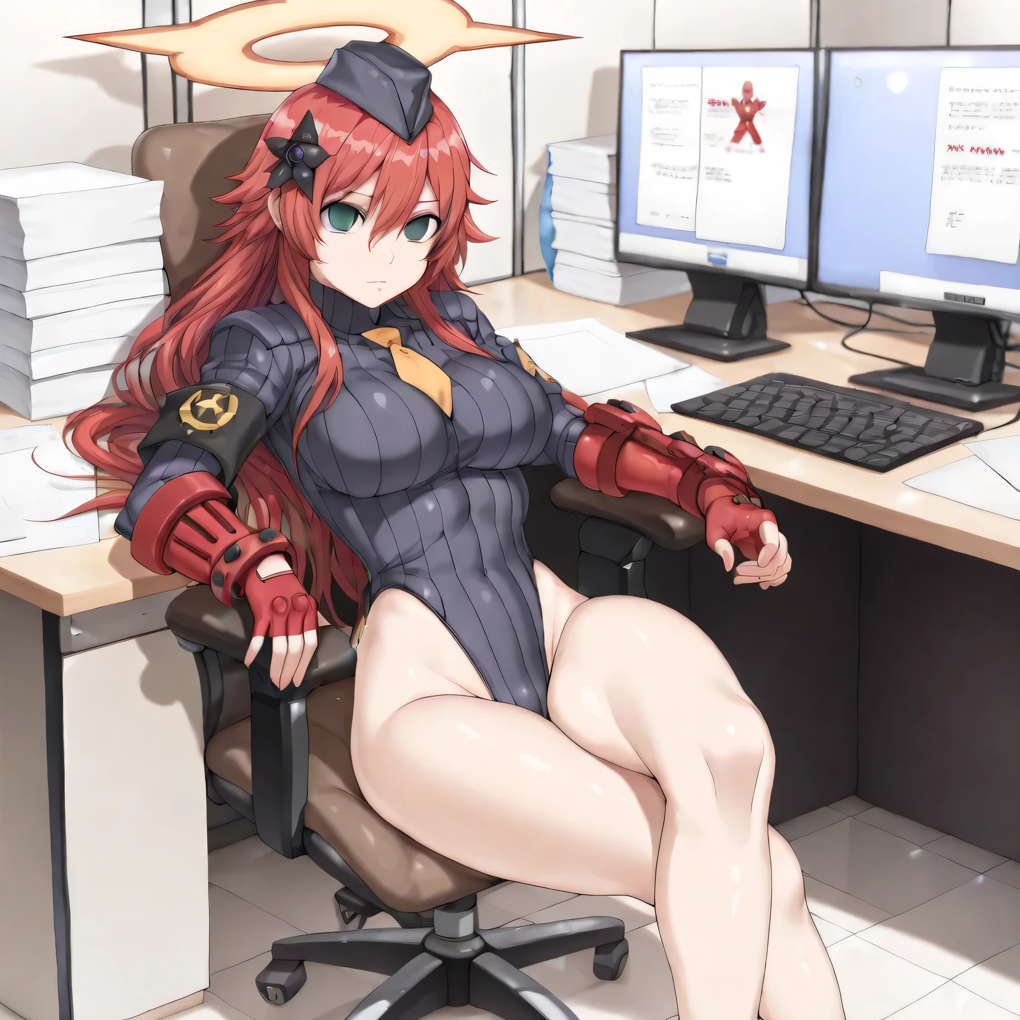 red glove, fingerless glove