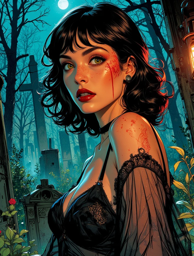 intricate detailed 1girl leaning on tombstone, ominous smiling at viewer, tight cardigan, white shirt showing cleavage, firm chest, small breasts, black pleated skirt, full moon night time fog, corpses emerging from graves(worldofundead), photorealistic, dramatic lighting, moody atmosphere, cinematic composition, dark fantasy, gothic, highly detailed, hyperrealistic, beautiful detailed eyes, brown eyes, beautiful detailed lips, dead people gathered, zombies gathered around, zombie apocalypse, ominous surrounding, worldofundead,