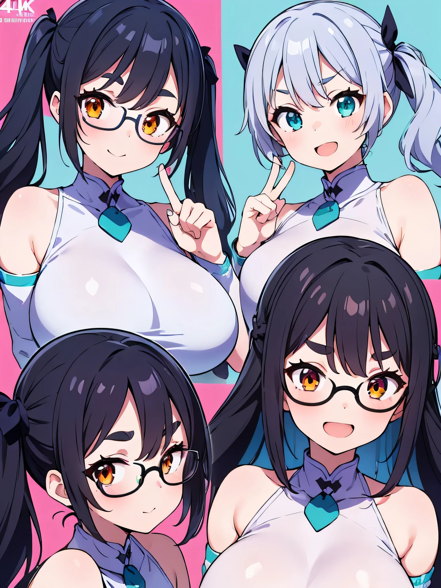 (Highest quality),(masterpiece), (Very detailed8K壁紙),Very detailed,Cinema Lighting, Detailed light, Best Shadow, blue eyes, Black Hair,Blue Hair,another world,Detailed face, Detailed reflective eyes, Beautiful Eyes, 非常にDetailed face,Reflective Hair,slender,Big Breasts,High exposure,Charm,front,BBQ,cute,fun,smile,From the side,Sweaty,5-people,Glasses,