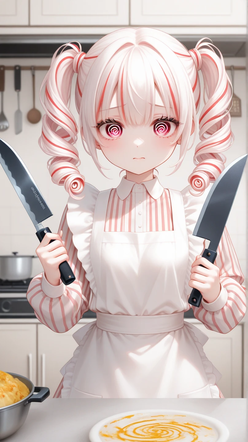 Anime style, Slender girl with blood on her lips, in apron, cook, bloods