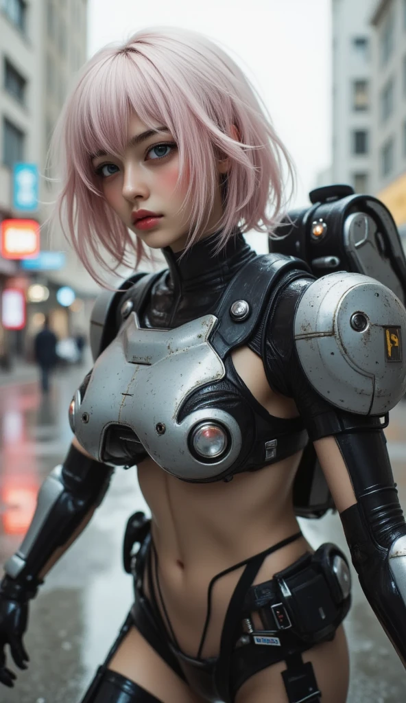 Un primer plano de una mujer con un atuendo futurista posando para una foto, chica anime ciberpunk mech, female chica anime ciberpunk, girl with mecha cybernetic armor, digital arte del anime ciberpunk, chica anime ciberpunk, cute chica cyborg, anime ciberpunk, ciberpunk digital - arte anime, chica cyborg, mujer cyborg anime perfecta, perfect android girl, arte del anime ciberpunk, wojtek fus