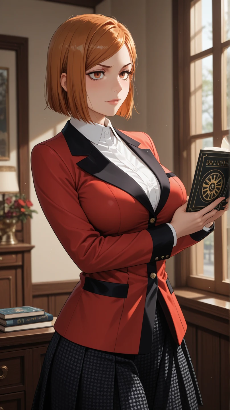 (ultra realistic,32k,RAW photo:1.1),(high detailed skin:1.1), 8k uhd, dslr, high quality, film grain,(makeup, mascara:1.1) , lips,(thick\lips\),
,(shiny glossy translucent clothing:1.1), <lora:fujimaru_ritsuka_(female)_v1:0.7>aaritsuka, short hair, ahoge, hair scrunchie, orange scrunchie,  white jacket, harness, long sleeves, belt, black skirt, miniskirt, black pantyhose , (huge breast:0.9), <lora:add_detail:0.79>,
Posing as if holding a large bouquet,
 (busty:1.1) ,  (chubby:0.1),(Specular highlight dynamic lighting  :1.1),<lora:LowRA:0.4>, dark theme ,arcane library, ancient scrolls, magical artifacts, repository of knowledge,  ,(glowing lights  background:1.1)