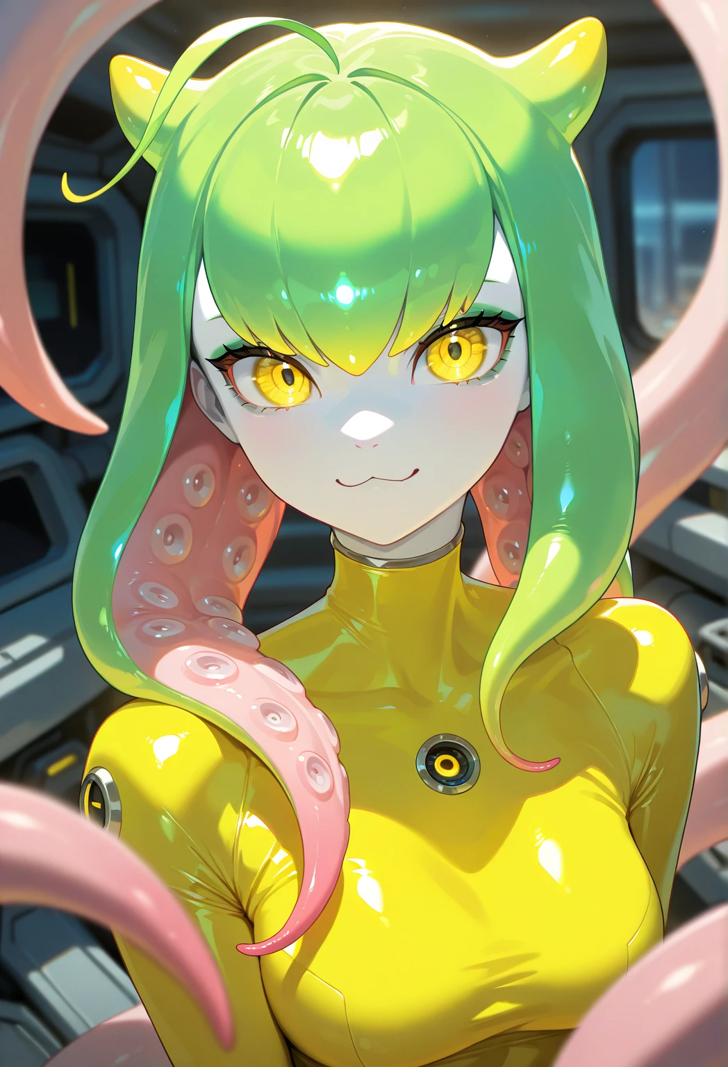 NSFW，full body portrait，female，whole body concept，evil depravity，Renamon type full face helmet，Renamon type full body suit，Full body tight suit，vagina，Insert dick tentacle into pussy，tentacle cockpit，fused with tentacles