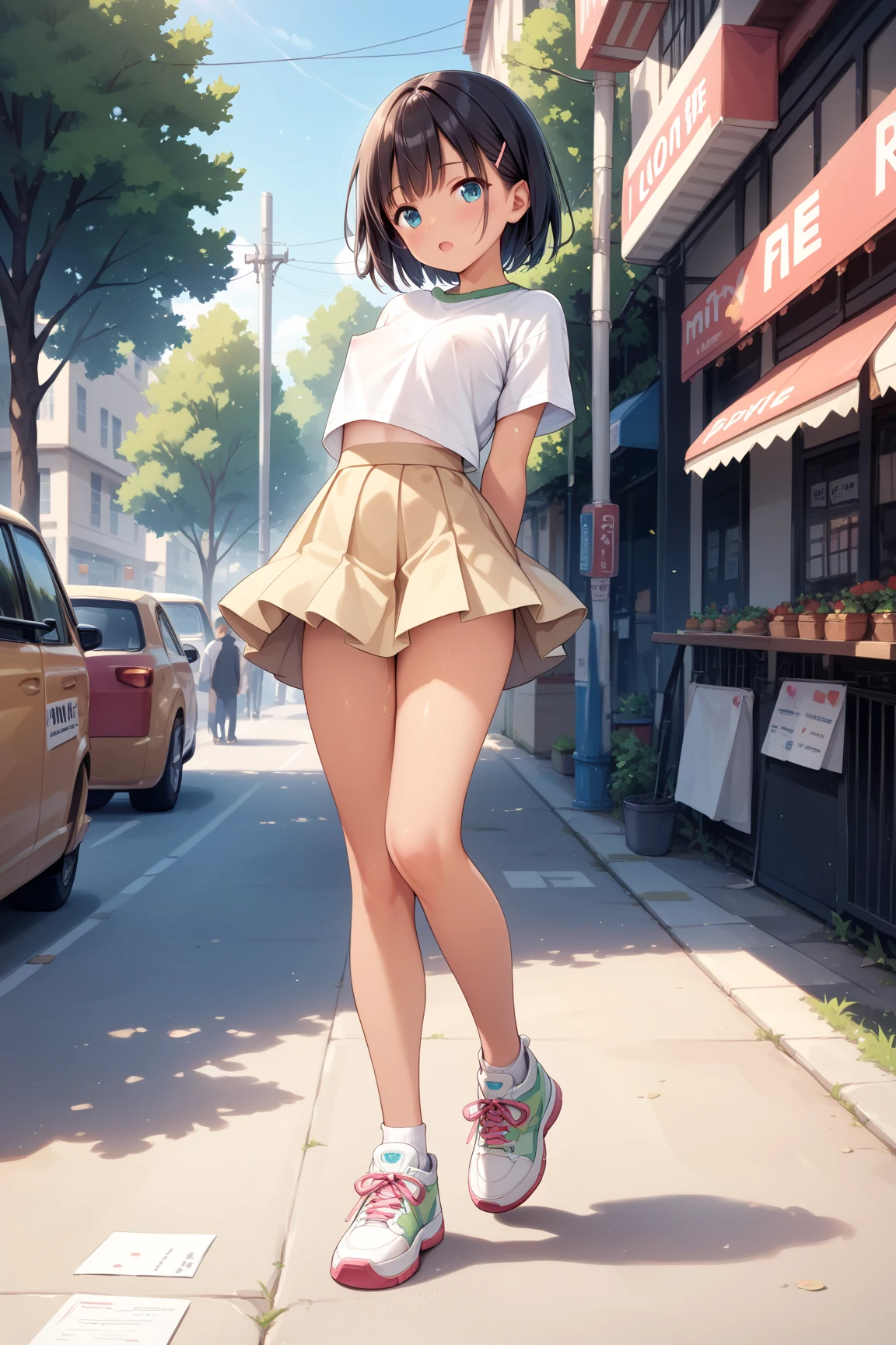 Huge barefoot teen,A girl taller than a building.,a small sailor suit,Short skirt, voluptuous,