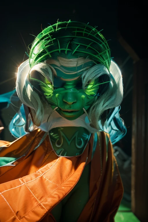 Twinrova, woman, green skin, elemental hair