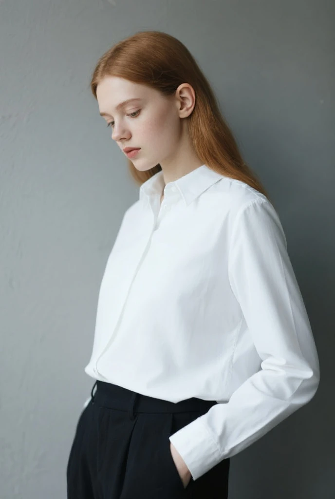 Woman with penis and button down shirt