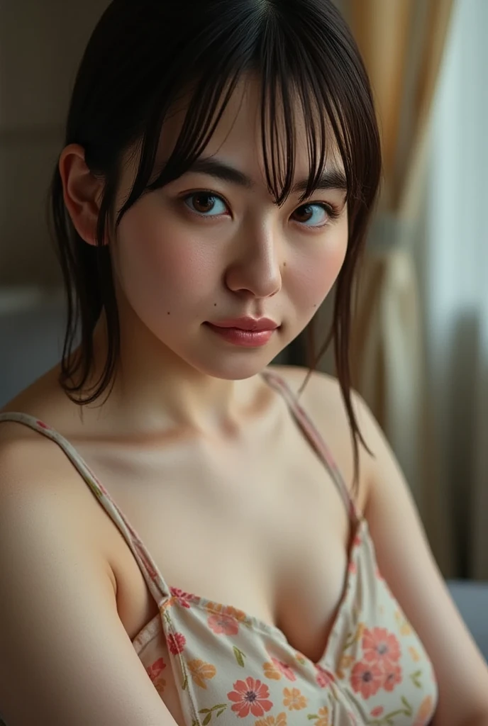 (CRYING FACE EXPRESSION:1.3), Chubby adorable, (sport bra), 1 girl, (face to face), , baby face, happy, half body portrait, (face details: 1), (eye details: 1), ((flat breasts)). wearing transparent transparency soft soft long shirt, .. Cute posed. proportional body. Ultra High Res. realistic: 1.4, UHD, (leopard pattern),
