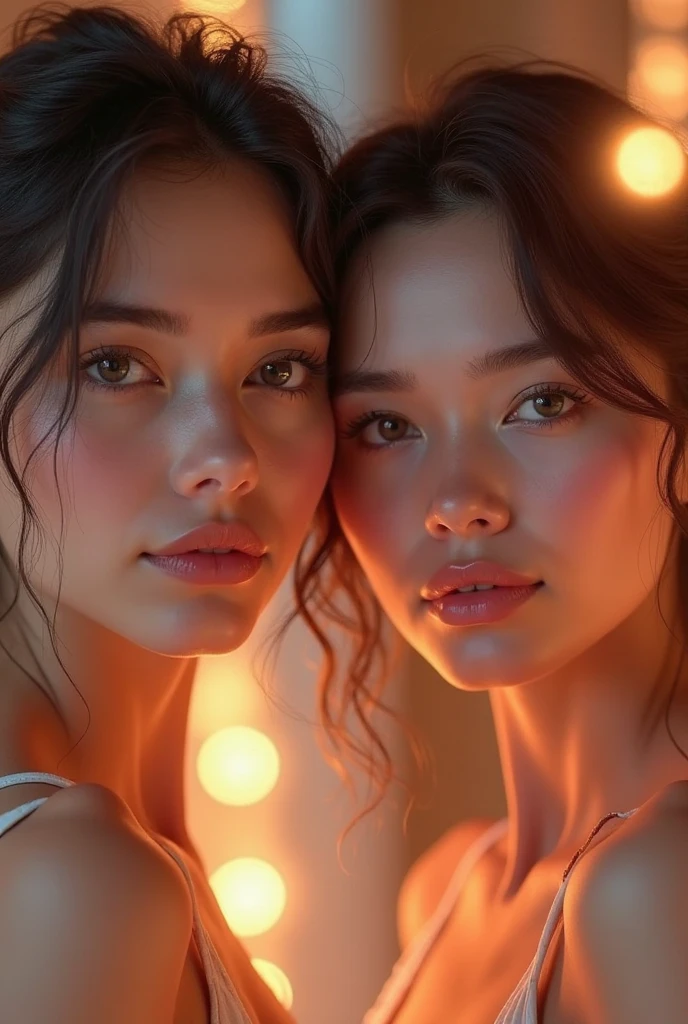 a young passionate couple gazing into each other's eyes, intimate moment, beautiful detailed eyes, beautiful detailed lips, extremely detailed eyes and face, longeyelashes, romantic, cinematic lighting, warm color palette, soft focus, photorealistic, 8k, high quality, masterpiece