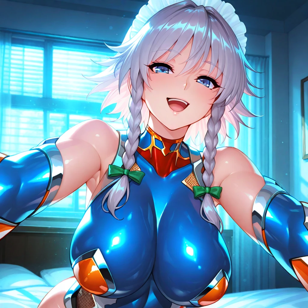 nsfw,solo girl,(()),((Perfect body,))((Super beautiful,))((High quality,)),big breast,((White Shiny glossy high leg leotard, Taimanin, white long hair,blue eyes, pantyhose, long gloves,half open eyes,blunt bangs,)),(Heavy breathing,blush, sweat, Sweaty and wet all over,)Looking at Viewer,fullbody,