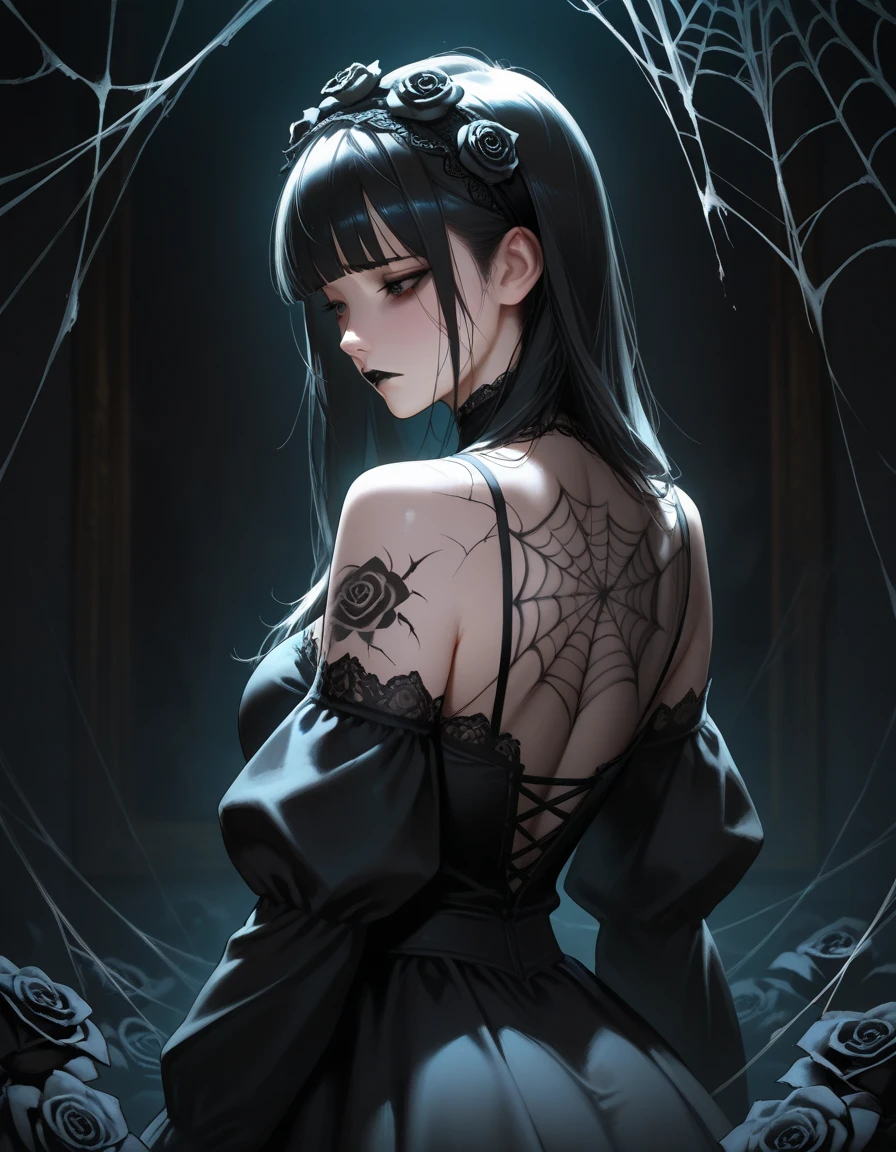 (high quality: 1.3), Movie Lenses, masterpiece, (Clear focus: 1.5), (Reality: 1.3), Medium Portrait (A young beautiful vampire woman, Pale skin, Gothic, Still proud and fierce, Short black hair, Dark appearance, Wearing a very fine dark tunic, Dark atmosphere, Instead, it uses sharp contrasts of light and dark to create shapes.), It's night, (Highly refined skin), (Delicate face), Detailed background, Dark Lights, Dusk lighting, Volumetric Lighting, Intricate details, Ultra HD,