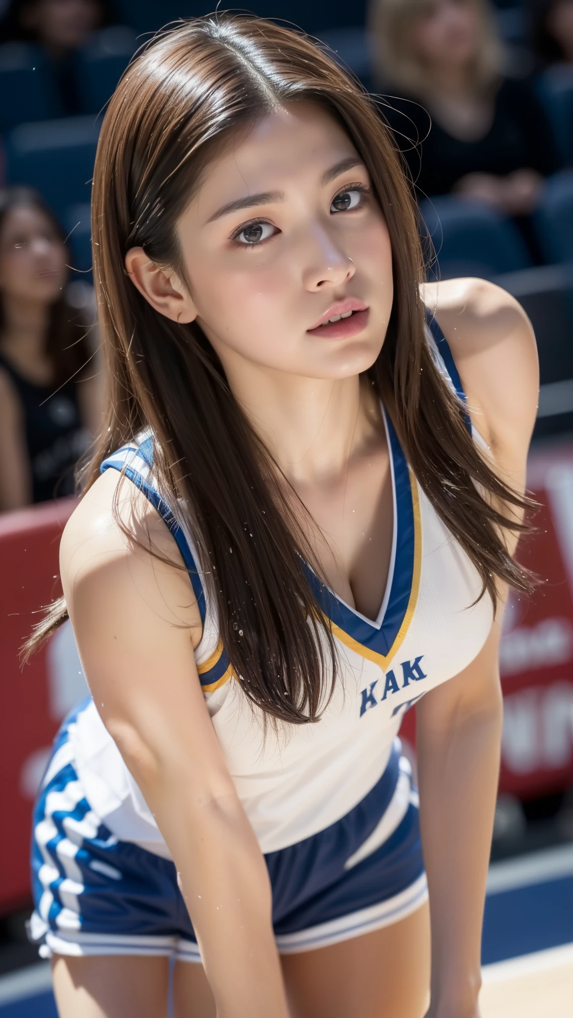 masterpiece、超High resolution、Great job!、She has a very cute face and a young figure like an idol.々A 20-year-old Japanese girl with unique features、Gentle and cute、A kind smile、She&#39;s a naked cheerleader、Naked while cheering at a basketball game　Medium size bust、She&#39;s naked、whole body、RAW Photos、Genuine、High resolution、Life、No copyright notice